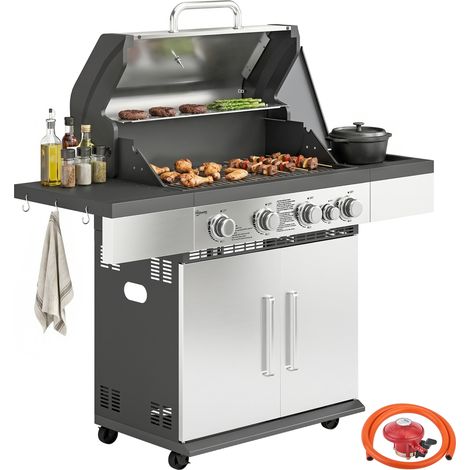 Outsunny 4+1 Burner Gas BBQ Grill, Portable Gas Barbecue Grill