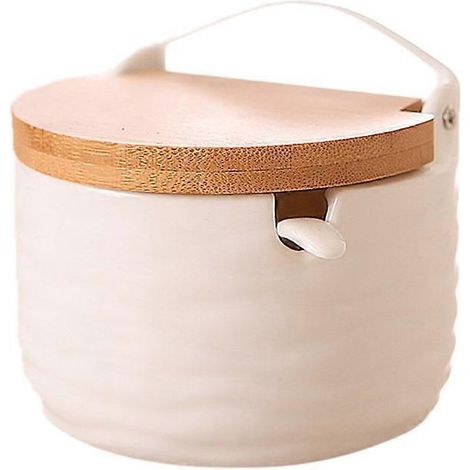 Pot en céramique avec couvercle en bambou et cuillère pour café moulu (1/4)