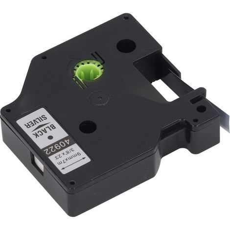 Étiquettes 9mm compatibles DYMO160, DYMO210D, PNP, PL200, LM280, ruban adhésif laminé noir sur argent, remplacement, 1 rouleau (1/5)