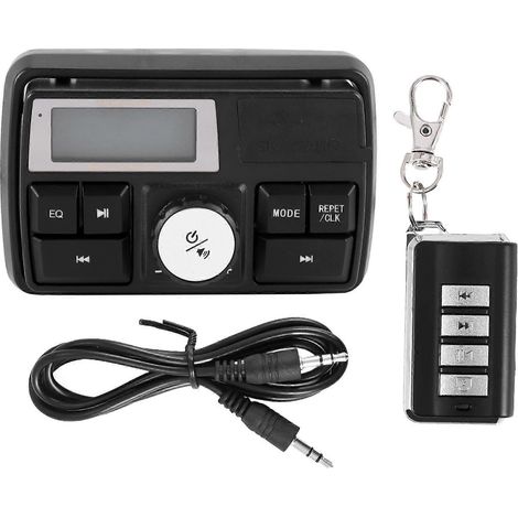 Autoradio MP3 pour moto avec haut-parleurs stéréo, Bluetooth, étanche, radio FM, 5 fonctions d'égalisation, écran LCD, emplacement pour carte USB/SD/TF. (1/5)