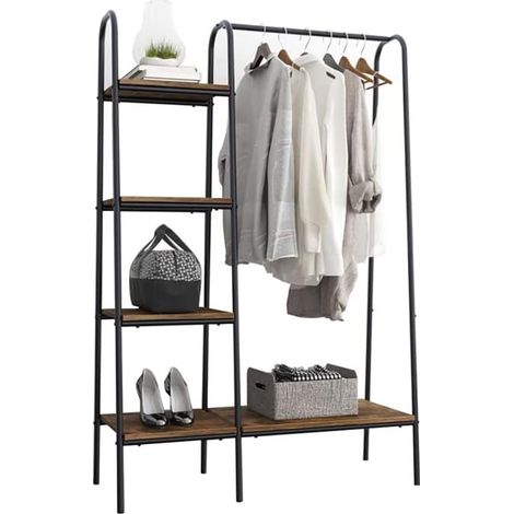Soges – Porte-manteau portant à vêtements en bois et métal – 4 étagères de rangement – Dimensions 100 x 40 x 150 cm – Marron rustique