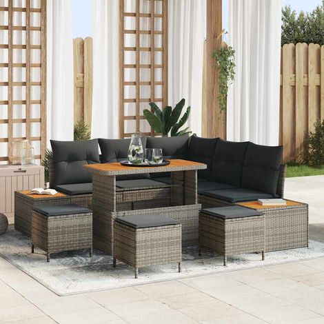 vidaXL Conjunto de sofás de jardín 9 uds. 8-Número de plazas Gris (1/5)