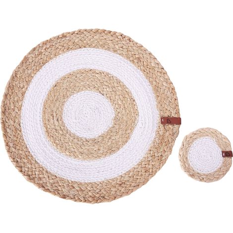 Ensemble 12 Pièces Sets de Table et Sous-Verres Salle à Manger Boho 35/10 cm Fait à la Main en Jute Naturelle Tumeric (1/5)