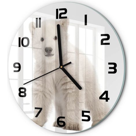 Horloge Murale Ronde Tendance Verre Trempé Silencieuse Déco Salon Maison Ours polaire fi 30 cm (1/5)