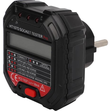 Testeur de prise électrique multifonction HT107D, détecteur de terre numérique avec affichage digital, prise UE 90-250V/45-65Hz, vérificateur de polarité et de câblage (1/5)