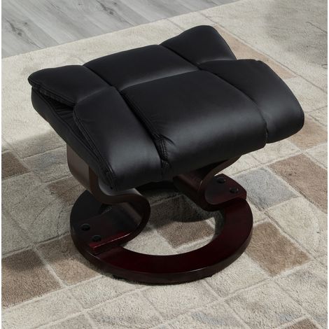 Poltrona relax girevole con poggiapiedi, reclinabile, similpelle nera OKMYHOME (1/5)