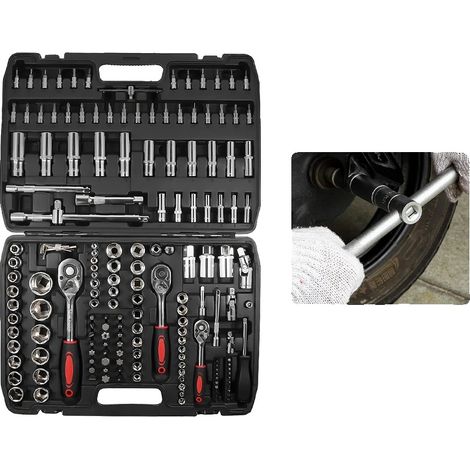 Kit de herramientas para mecánicos automotrices de 172 piezas, acero de alta calidad, vasos de 1/4" a 1/2", estuche de almacenamiento duradero, compatibilidad versátil. (1/5)