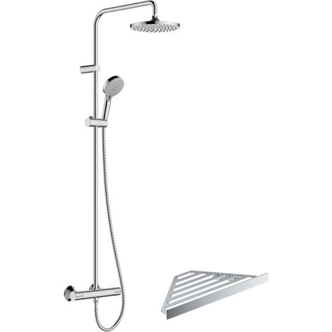 Hansgrohe – Colonne de douche thermostatique 200 mm – Finition chromée – Douchette 2 jets – Montage mural – Technologie EcoSmart