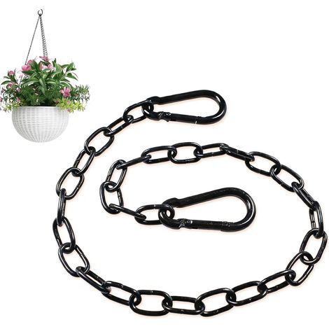 Schwarze Aufhängekette – 1 Stück – 1,5 mm Stahl – Verstellbar mit Karabinerhaken – Für Pflanzgefäße und Laternen – 60 cm (1/5)