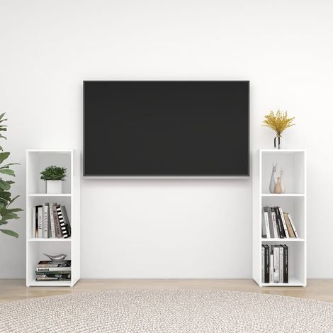 vidaXL 2 Piece TV Cabinet Set White 107x35x37 cm Engineered Wood (2x805534) (1/5)