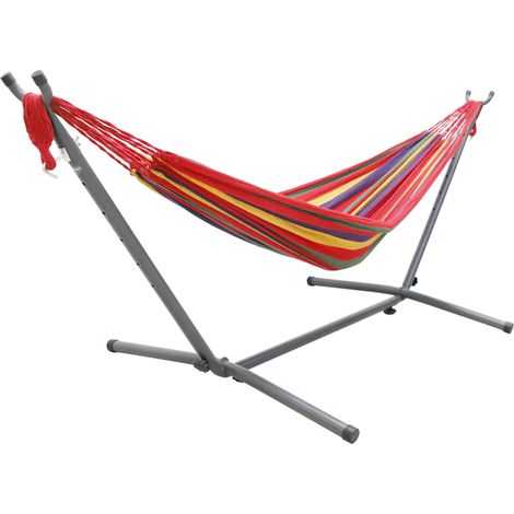 UNHO Hamaca con soporte para 2 personas con una capacidad de carga de 150 kg para jardín camping y playa 270 x 100 x 98 cm, rojo (1/5)