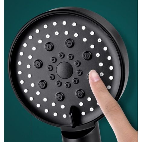 (Negro) Cabezal de ducha de alta presión, ducha de mano desmontable con 6 modos de agua, cabezal de ducha con manguera de 1,5 m y soporte. (1/3)