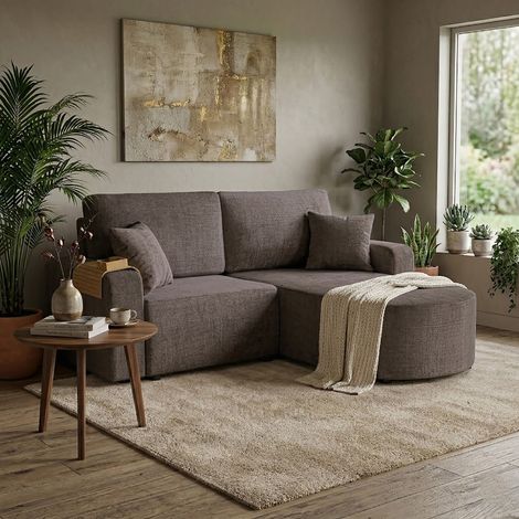 Canapé modulable 2 places en tissu texturé taupe - MODULYS (1/5)