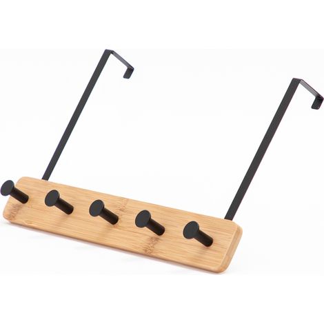 Freosen – Patère de porte à suspendre 5 crochets – en bambou naturel et aluminium – dimensions 38.5x25cm – charge maximale 14.5kg (1/5)