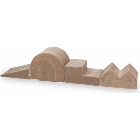 Spielplatz aus samtweichem Schaumstoff, dunkelbeige, 5-teilig