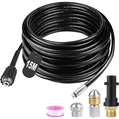 15M Tuyau Déboucheur Canalisation Haute Pression 180bar Flexible Nettoyeur Avec Buse à Jet et Buse Rotatif, Adaptateurs pour Kärcher K2 K3 K4 K5 K6 K7 (1/5)