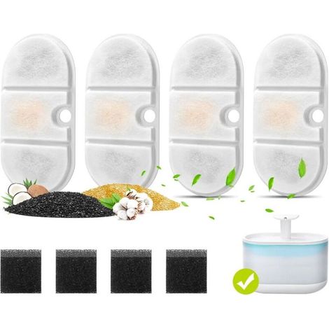 4 Sets Flower Fountain Filters for Cat, 4pcs Carbon Filter and 4pcs Foam Sponge for 2.1L Cat Fountains PLWF002 with Resin and Activated Carbon (1/5)