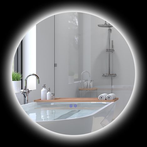 Badezimmerspiegel mit dimmbarer LED-Beleuchtung, Touch-Schaltern und Antibeschlag-Design, Ø70 cm
