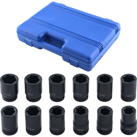 12pc 1" Deep Impact Socket Set 24-41mm 80mm Long CR-V 6 Point Hex Tools (1/5)