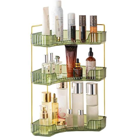 Rangement Maquillage, Organisateur de Cosmétiques, Présentoir Cosmétique, Organisateur de Parfum pour Salle de Bain (3 Couches, Vert) (1/5)