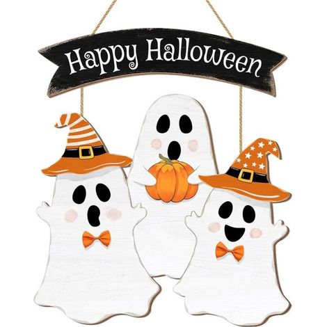 1 Panneau de porte Halloween, décor en bois citrouille et souris, suspension pour porche et fenêtre, ambiance automne . (1/5)