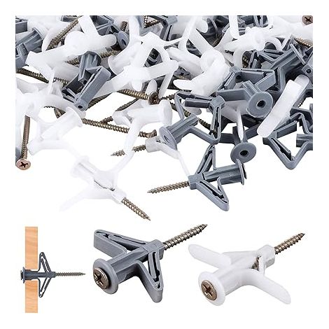 Fixations pour Plaques de Plâtre 200Pcs Chevilles et Vis pour Plaques pour Fixations Murales Creuses Cloisons Sèches Mur Plein Brique Perforé Plaque de Plâtre (1/5)