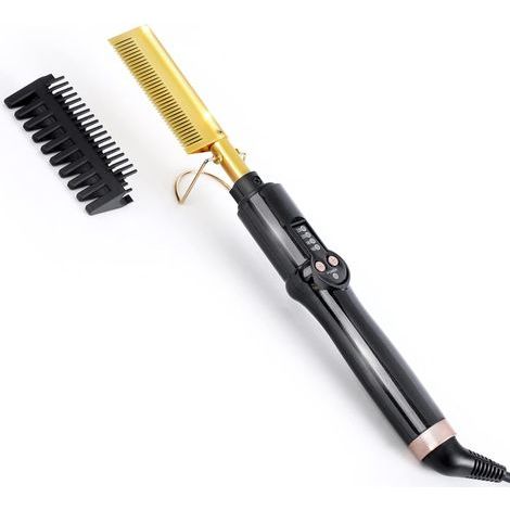 Peigne lissant électrique à chaud, brosse lissante à barbe portable en céramique, peigne anti-brûlure