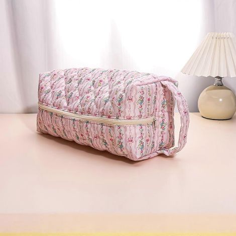 ESac de rangement matelassé portable à motifs floraux, organisateur d'accessoires de coiffure grande capacité, compatible avec fer à friser et sèche-cheveux, plusieurs motifs disponibles (1/4)