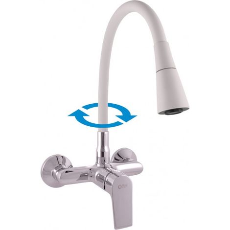 Mitigeur évier mural flexible blanc à mémoire de forme COLORADO H. 32,3 cm (1/4)