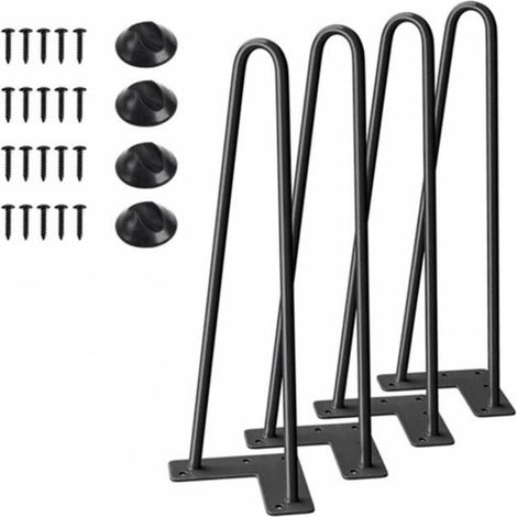 4er-Set Tischbeine – Stahl – 20 cm lang – U-förmig – mit Schrauben – Schwarz