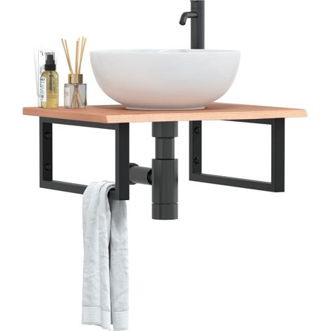 Waschtischplatte mit Halterung Stahl und Massivholz Eiche