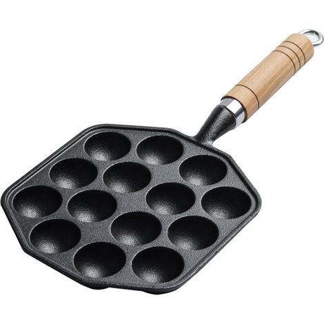 Padella antiaderente in ghisa per takoyaki (14 fori), stampo per ravioli a forma di polpo, teglia da forno, utensile per la cottura di torte (1/5)