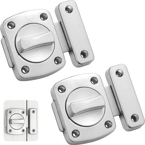 Lot de 2 Verrou De Porte Rotatif Sans Perçage/Visser - Serrure De Sécurité En Alliage De Zinc Pour Porte De Salle De Bain WC & Fenêtre - Loquet Pivotant Antirouille Universel (12 Vis Incluses) (1/5)