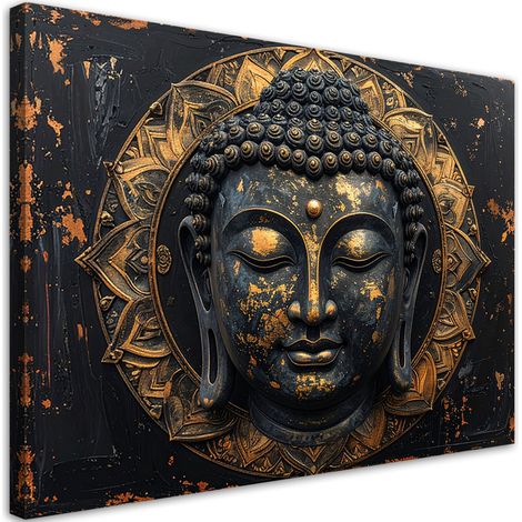 Tableau déco Bouddha Zen Spa noir et or 90x60 (1/4)