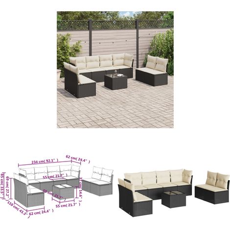 Salon de jardin 9 pcs avec coussins noir résine tressée - Salon De Jardin - Mobilier De Jardin - Set Salon De Jardin - Résine Tressée - Rotin Synthétique - Home & Living (1/3)