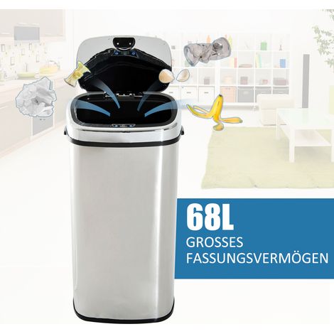 Poubelle intelligente HOMCOM 68L à capteur de mouvement, imperméable, en acier inoxydable gris métallisé, parfaite pour bureau, chambre et cuisine. (1/4)