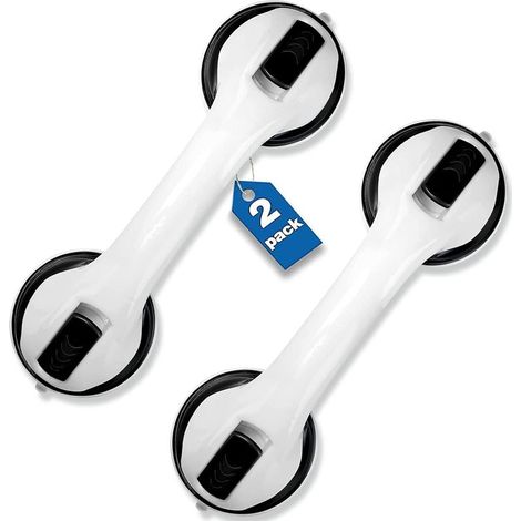 Barres d'appui de douche de 30 cm avec ventouses noires (lot de 2). Installation sans perçage. Idéales pour les personnes âgées, les personnes handicapées et les enfants. (1/5)