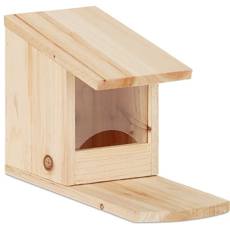 Mangiatoia per scoiattoli in legno design decorativo giardino 25 x 20 x 15 cm con pratica ribalta in legno marrone 130004455