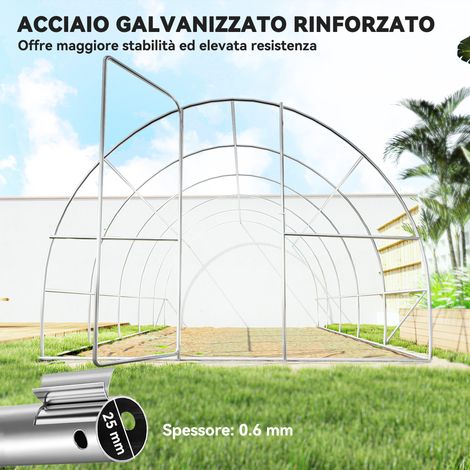 Serre tunnel jardin 600x300x200cm, abri potager en PE et acier galvanisé, 8 fenêtres + porte, protection culture légumes (1/5)