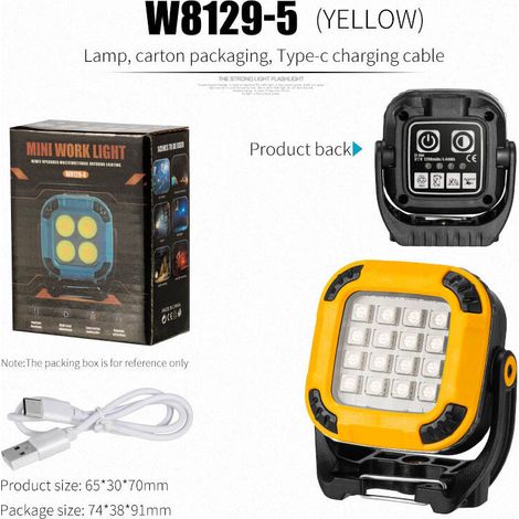 Lampe LED rechargeable universelle avec télécommande – Outil multifonction portable pour la sécurité sur le chantier, l'éclairage de voyage et la réparation automobile Lampe de travail multifonction (1/5)