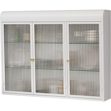 ELVMI Pensile con 3 Ante in vetro, per Cucina Bagno Soggiorno, in Vetro e Metallo, Bianco (1/5)