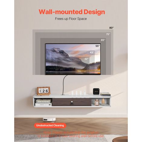 Meuble TV flottant, 120 cm, console multimédia murale avec passe-câbles, étagère TV flottante moderne en panneaux de particules ave… (1/5)