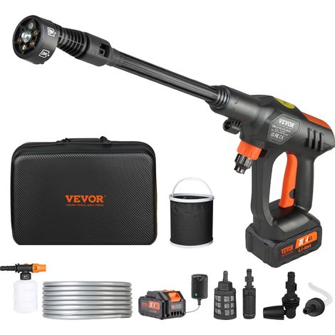 VEVOR Lavadora de Alta Presión con Batería Inalámbrica 21V Limpiador Portátil de Alta Potencia 652PSI 50bar Lavadora Electrica 4L/min Cargador de Batería de 4,0Ah para Limpieza de Patio, Jardín, Coche