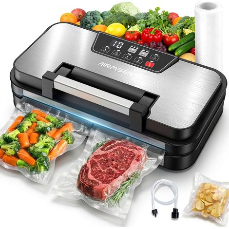 95 kPa Machine sous vide alimentaire avec fonction gonflage Aspiration pour aliments secs et humides, double scellage 30 cm, coupe-sac intégré, stockage du rouleau, rouleau sans BPA (1/5)