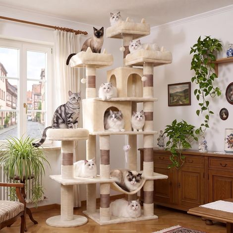 Arbre à Chat 181cm XXL, Tour de Jeux pour Grands Chats, Beige (1/5)