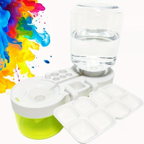 Nettoyeur de pinceaux avec bac à peinture, rince-pinceaux à circulation d'eau avec support pour pinceaux, outil nettoyeur de pinceaux pour aquarelle, peinture à l'huile et peinture à base d'eau (1/4)