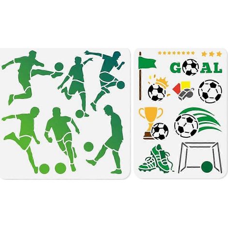 Lot de 2 pochoirs de football pour peindre, gabarits de dessin de joueurs de football en plastique, modèles de peinture pour loisirs créatifs sportifs. (1/5)