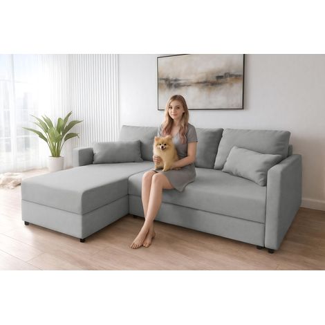 AX LIVING Sofa Klein mit Schlaffunktion Dolceo L Couch Hellgrau 226 cm
