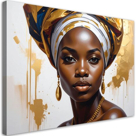 Tableau déco Portrait d'une femme noire en turban 90x60