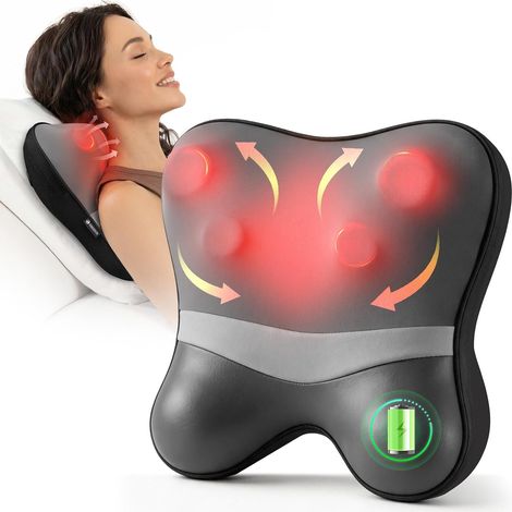 2500 mAh Masseur Cervical Sans Fil avec Chaleur, Coussin de Massage Shiatsu 3D pour Cou, Épaules, Dos et Lombaires,3 Modes, 2 Niveaux de Chaleur, Idée Cadeau Bien-Être Homme Femme (1/5)